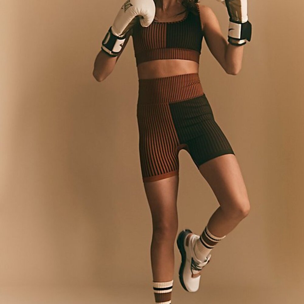 FP Movement by Free People Brown and Black Striped Bike Shorts